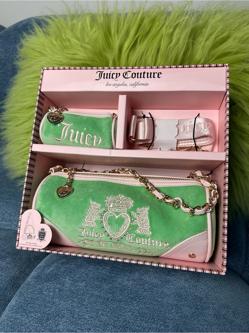 Juicy Couture Limited Edition 3-Piece Velvet Barrel Bag Set NWT Gift Box